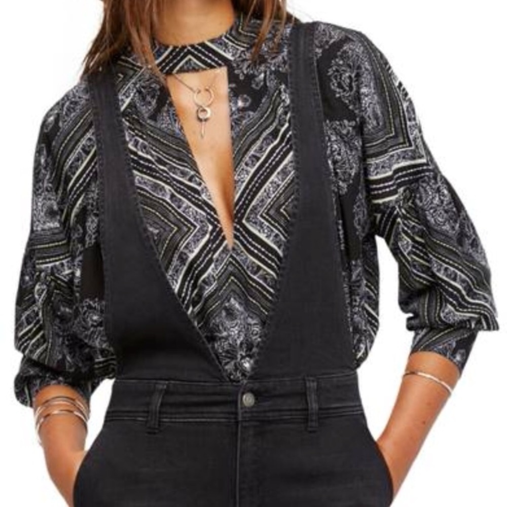 Free People Black Keyhole Tunic Top Size XS